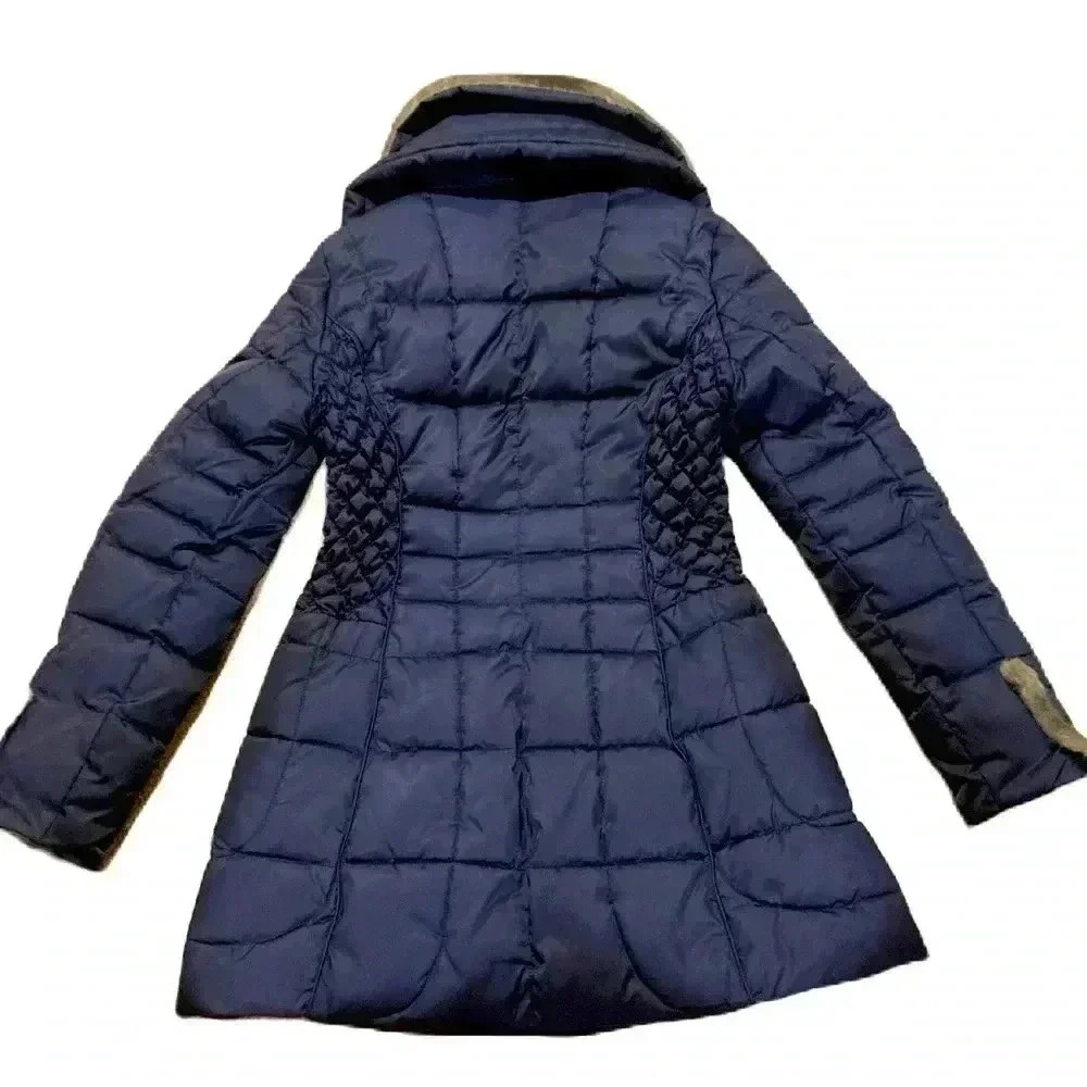 Apt. 9 Women’s Long Coat Puffer Jacket W/ Faux Fur trim Navy Sz. XS - Picture 2 of 8